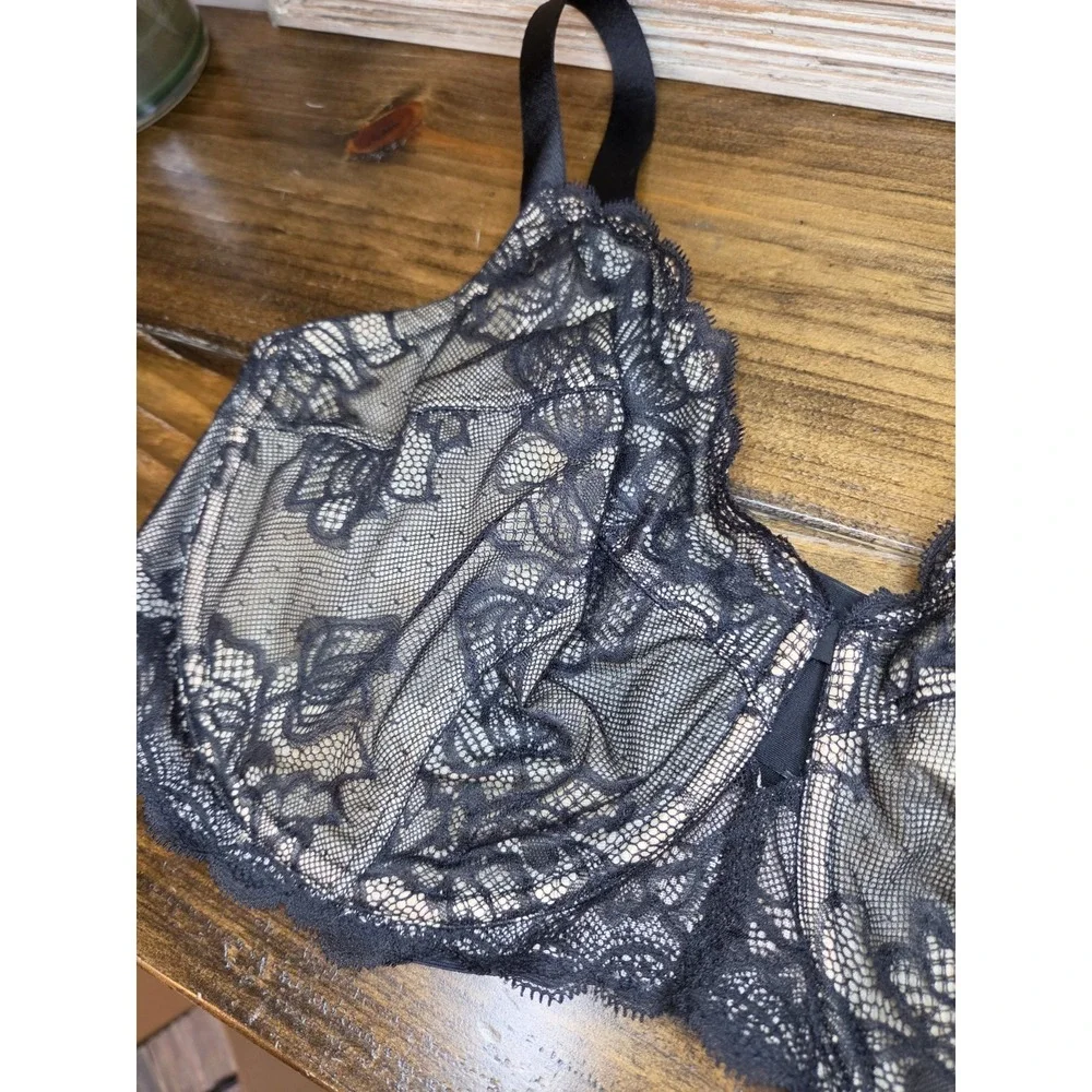 44D Calvin Klein Womens Seductive Comfort Full Coverage Unlined Black Lace Bra